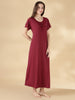 Malai Satin A Line Nighty for Women with Lace Neck Burgundy