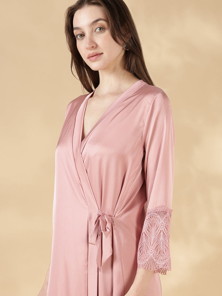 Malai Satin Lace Nighty with Matching Robe in Luxe Black