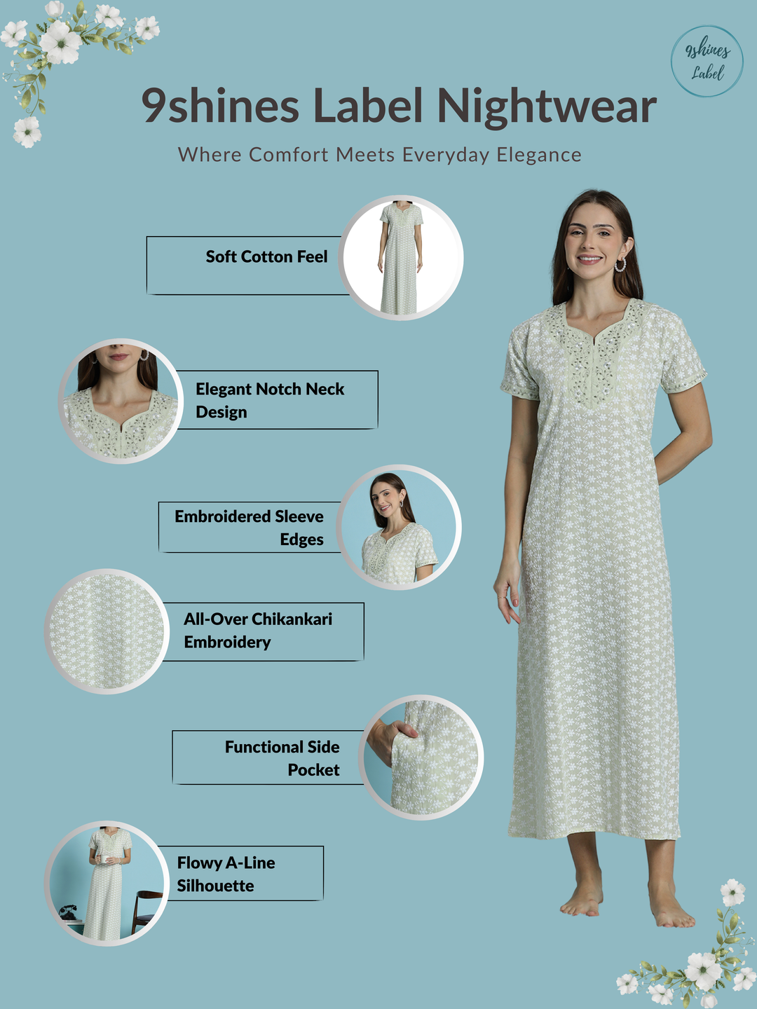 Premium pure cotton off white nighty for women