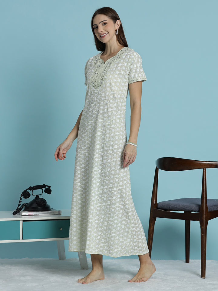 Premium pure cotton off white nighty for women