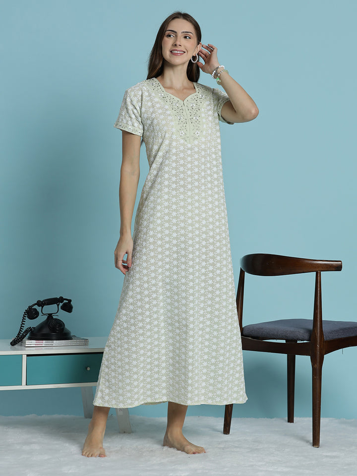 Premium pure cotton off white nighty for women