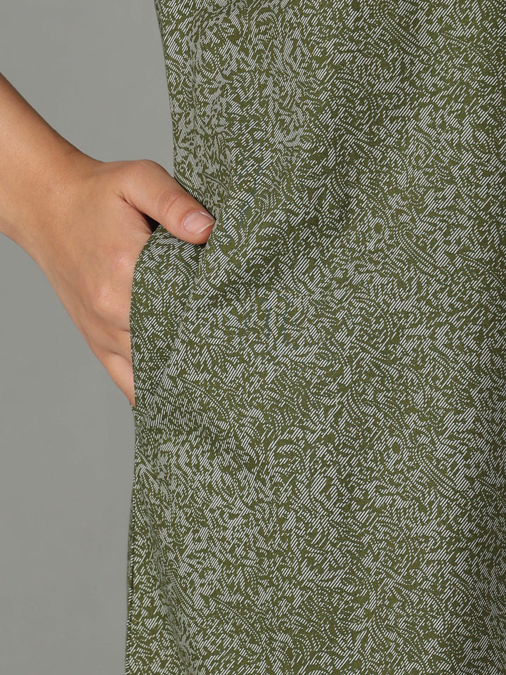 Olive floral embroidery cotton nighty dress for women