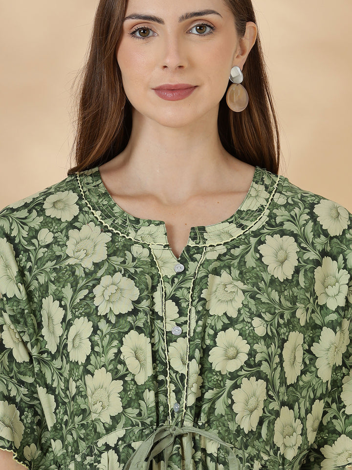 Soft relaxed fit olive green nighty for women In rayon