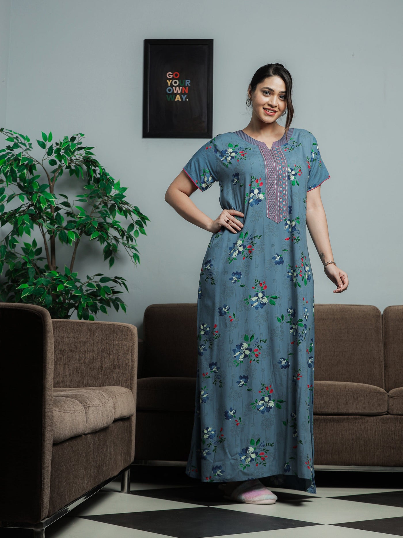 Viscose Designer Nighty Pearl Blue
