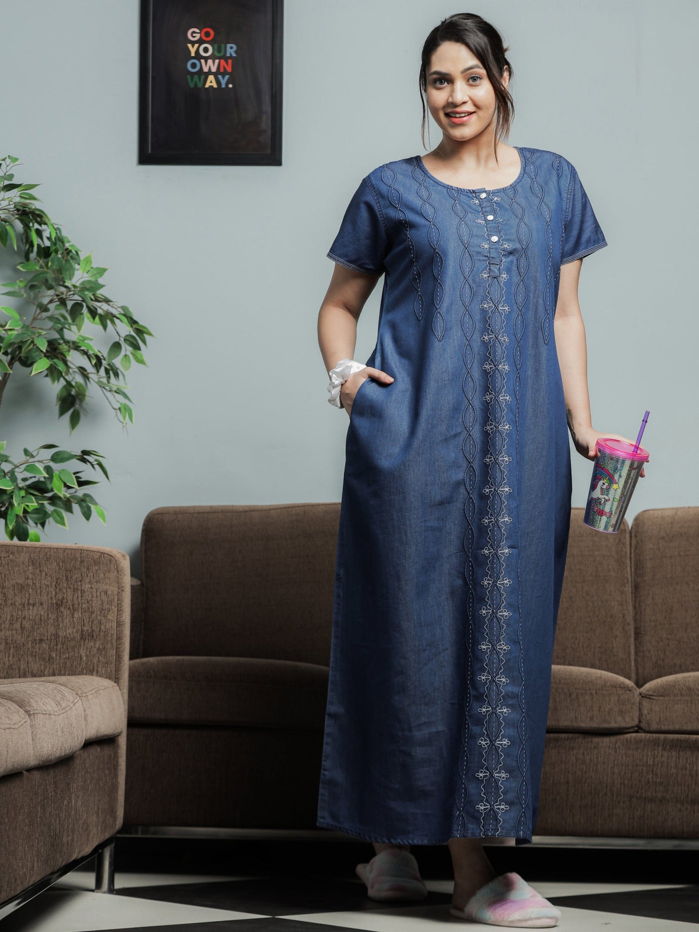 Denim Designer Nighty Spiral Puff Dark Blue