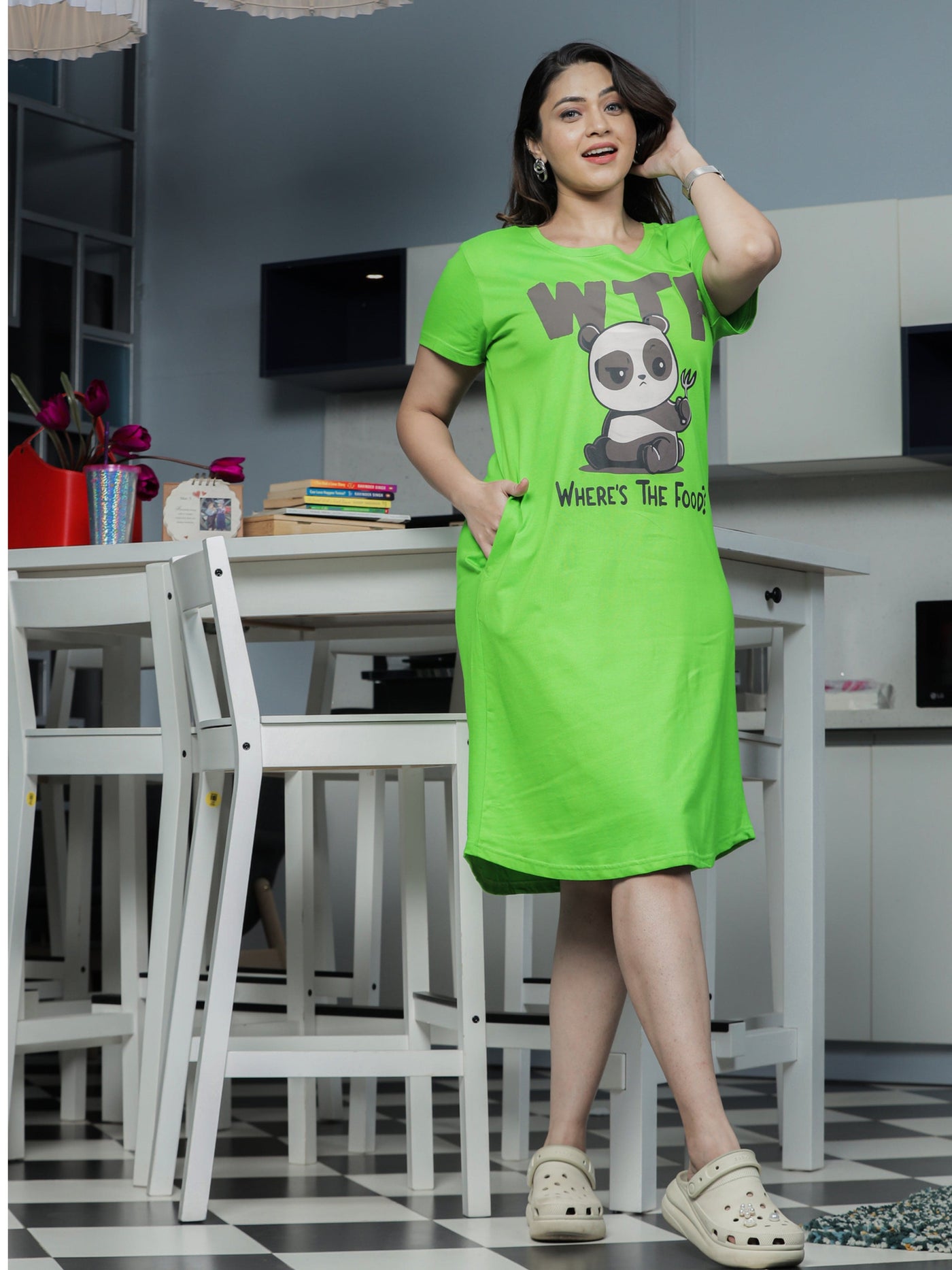 Hosiery Cotton Short Nighty Plus Size Neon Green
