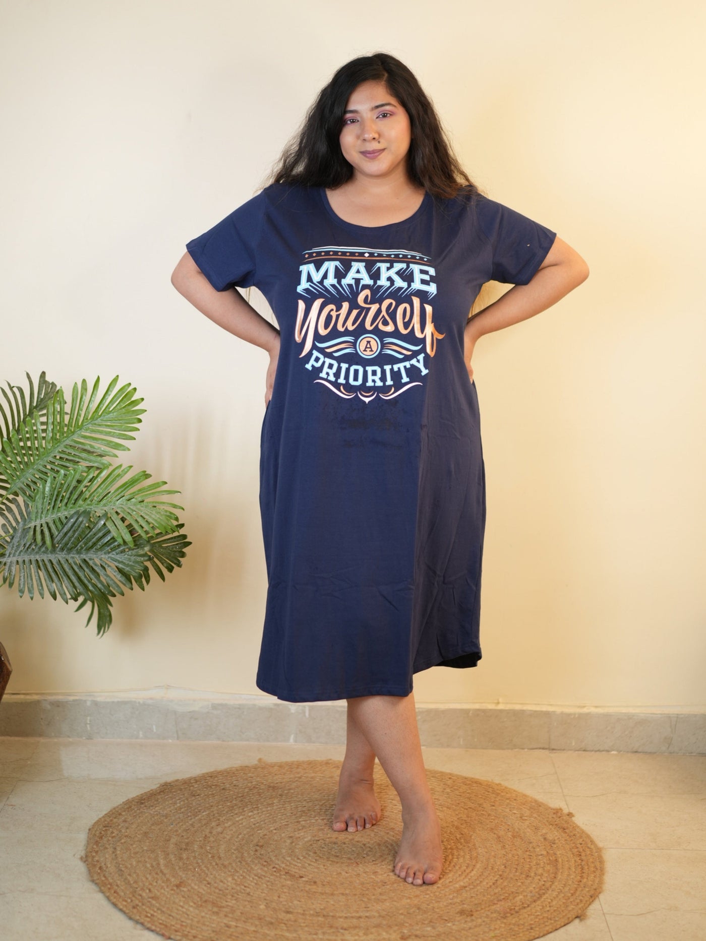 Hosiery Cotton Short Nighty Plus Size Admiral Blue