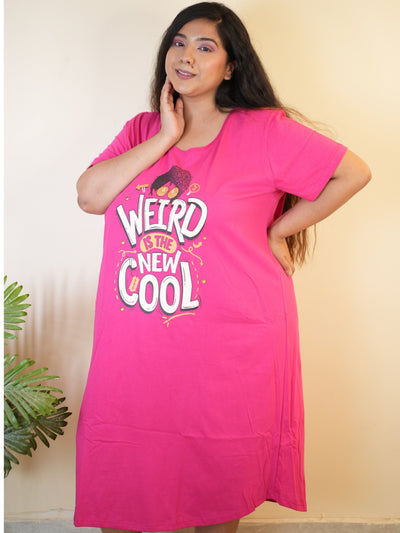 Hosiery Cotton Short Nighty Plus Size Hot Pink