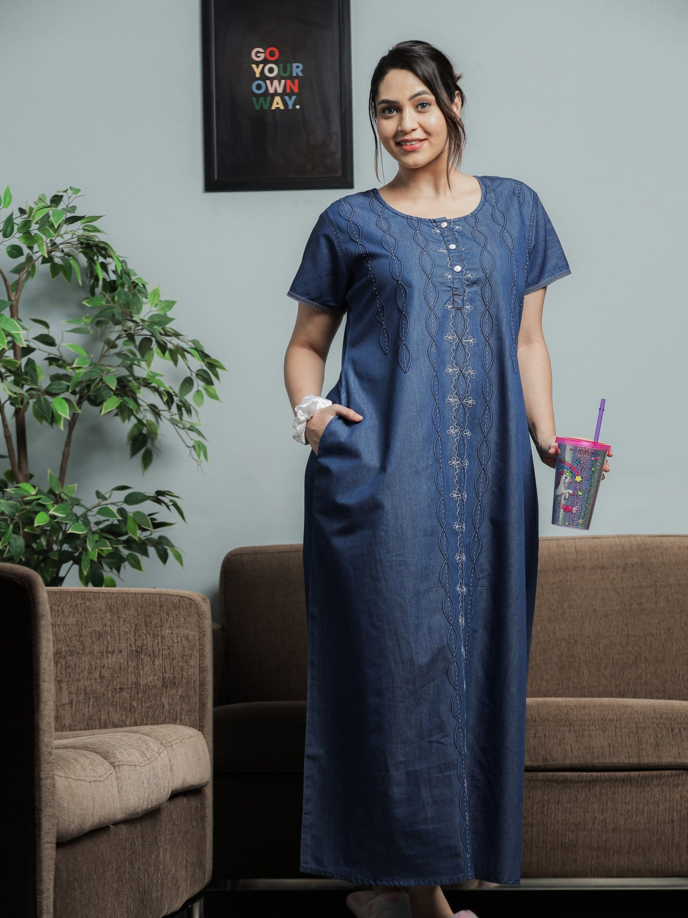 Denim Designer Nighty Spiral Puff Dark Blue