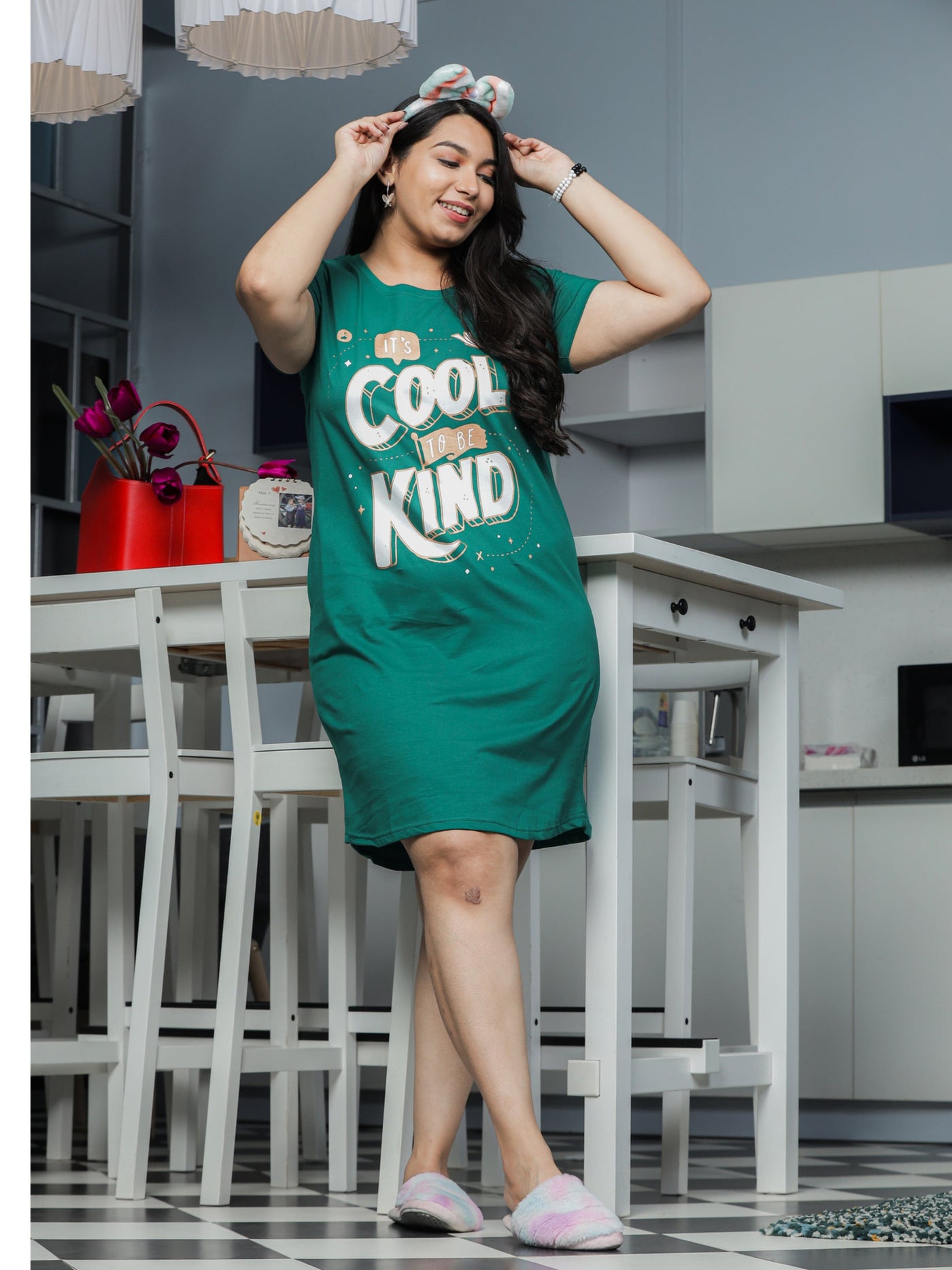 Hosiery Cotton Short Nighty Plus Size Forest Green