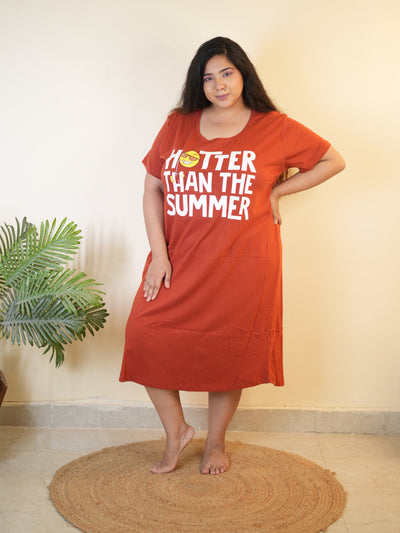 Hosiery Cotton Short Nighty Plus Size Fire Brick