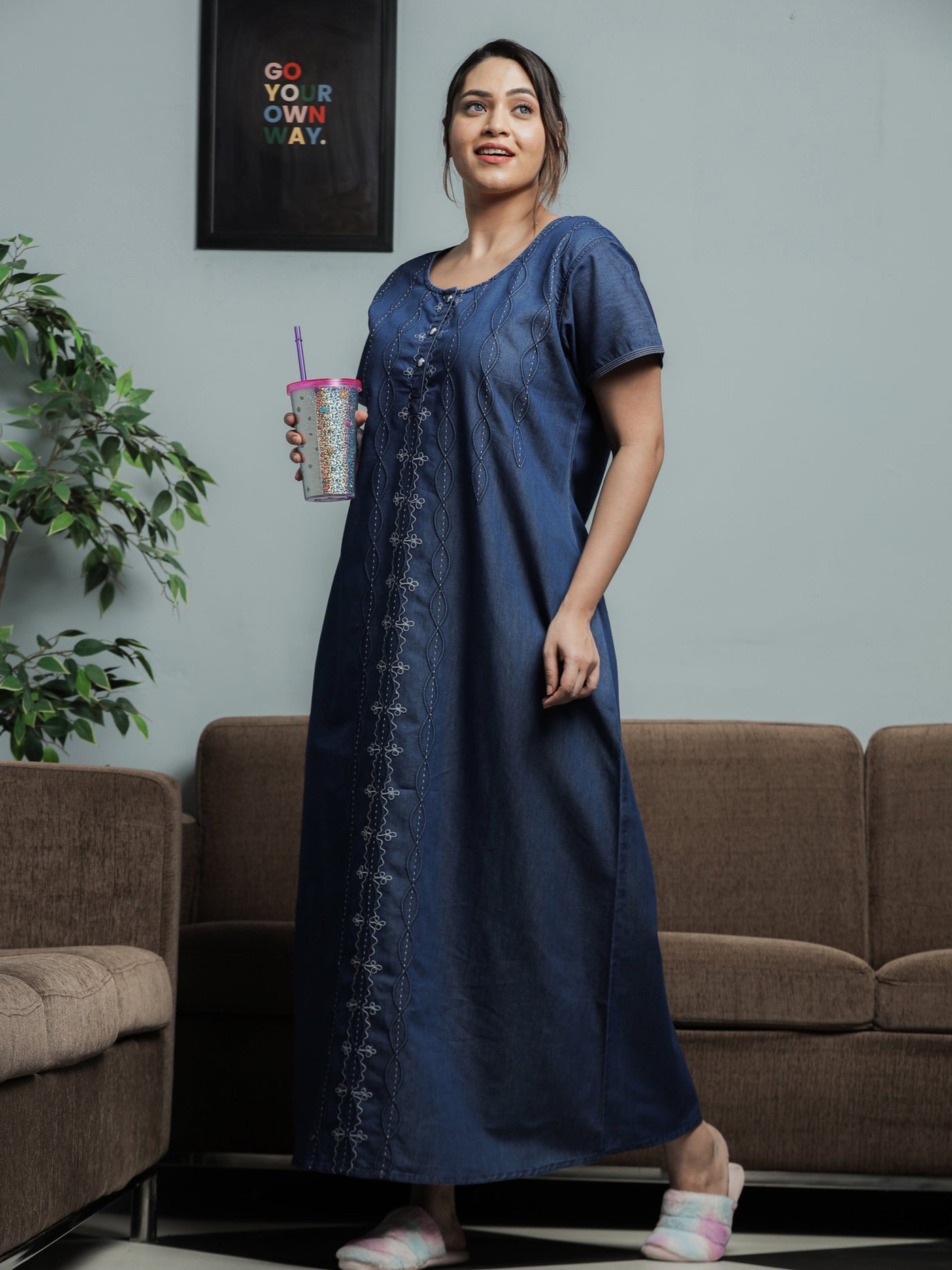 Denim Designer Nighty Spiral Puff Dark Blue