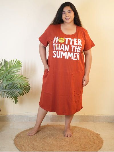 Hosiery Cotton Short Nighty Plus Size Fire Brick