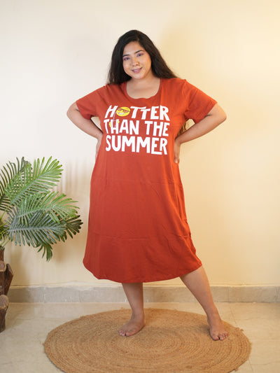 Hosiery Cotton Short Nighty Plus Size Fire Brick