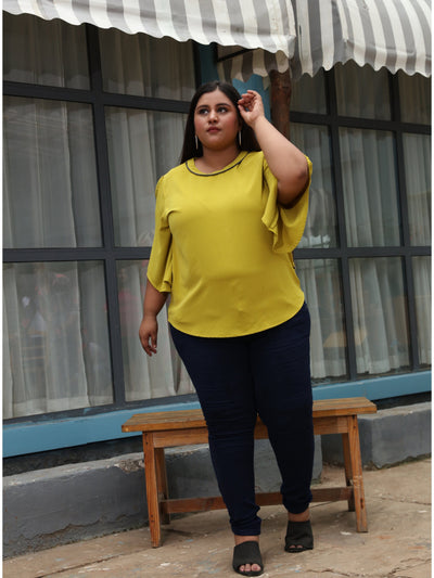 Viscose Blend Top Round Neck With Zip Mustard Yellow