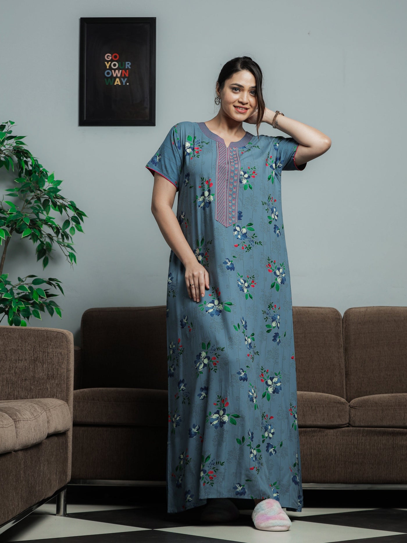Viscose Designer Nighty Pearl Blue