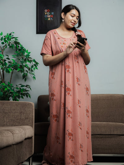 Cotton Blend Designer Maxi Coral Nighty