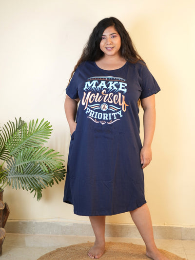 Hosiery Cotton Short Nighty Plus Size Admiral Blue