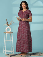 Pure Cotton Paisley Nighty with Embroidered Pintuck Detail in Regal Wine