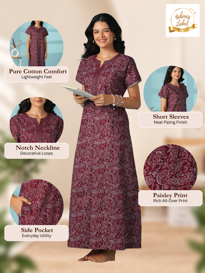 Paisley print pure cotton nighty dress for women online
