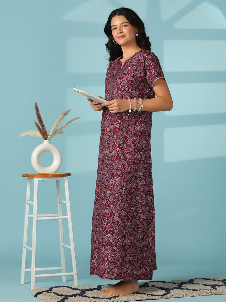 Paisley print pure cotton nighty dress for women online