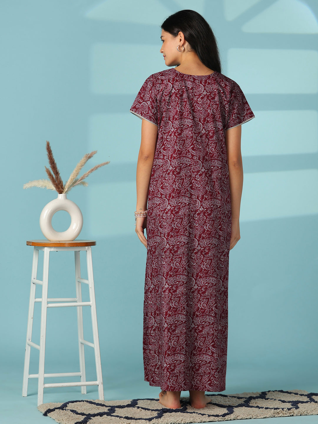 Paisley print pure cotton nighty dress for women online