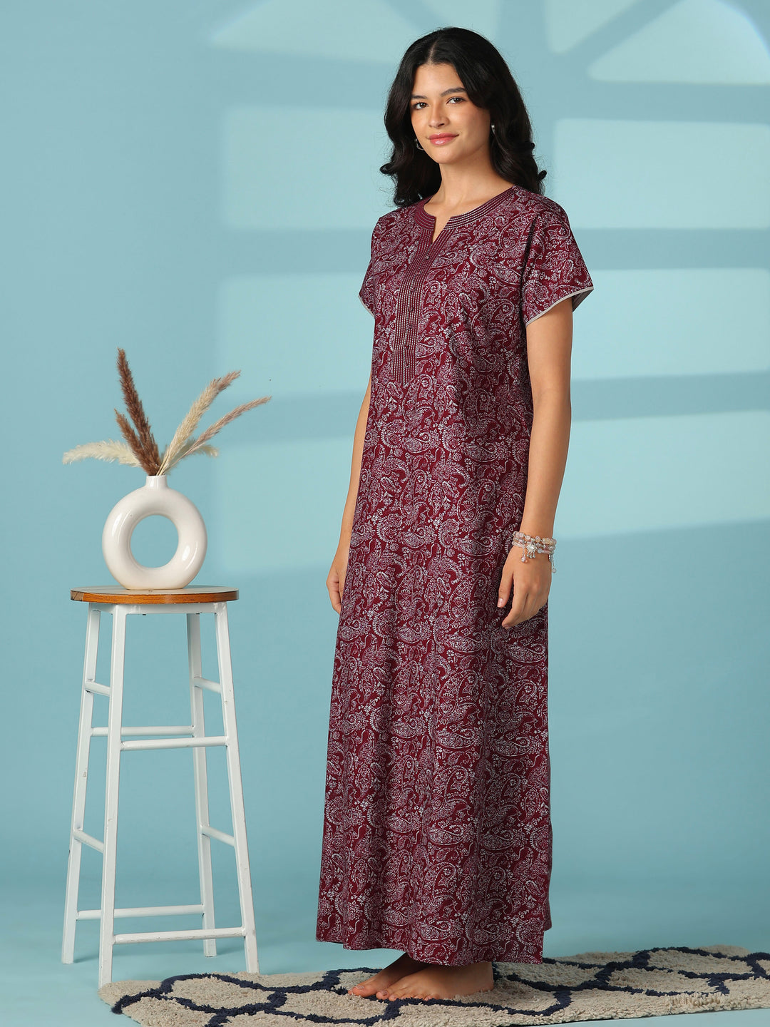 Paisley print pure cotton nighty dress for women online