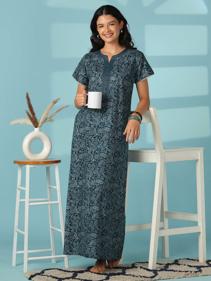 Pure cotton paisley designer nighty for women online