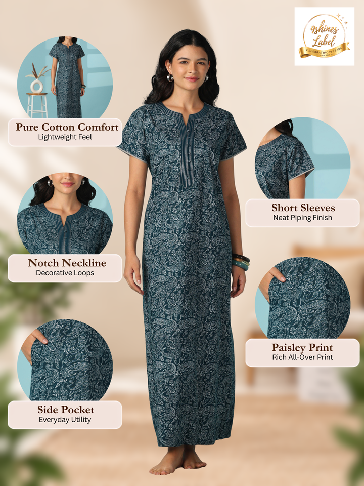Pure cotton paisley designer nighty for women online