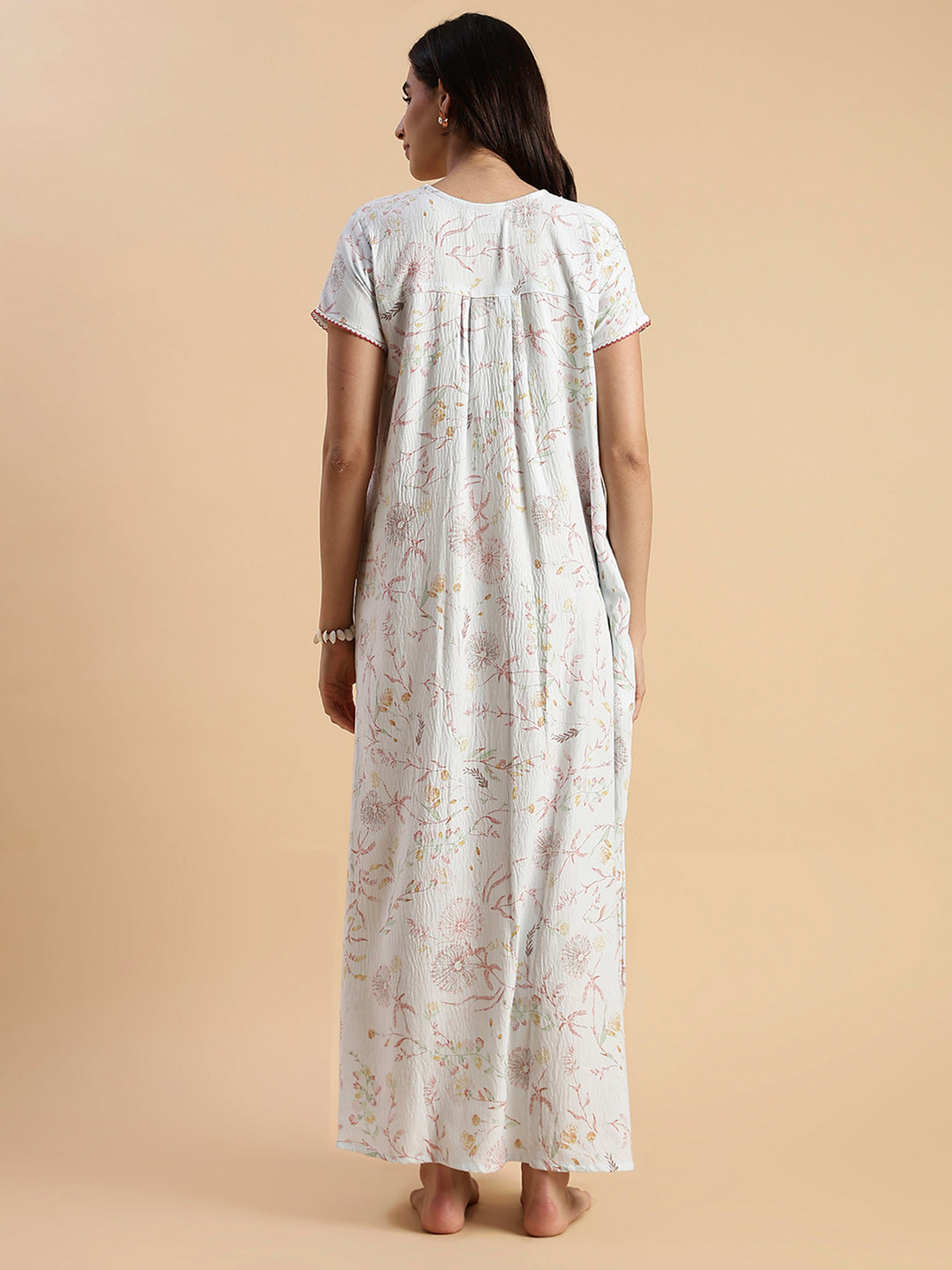 Pastel Blue Floral Crush Cotton Best Nighty For Women