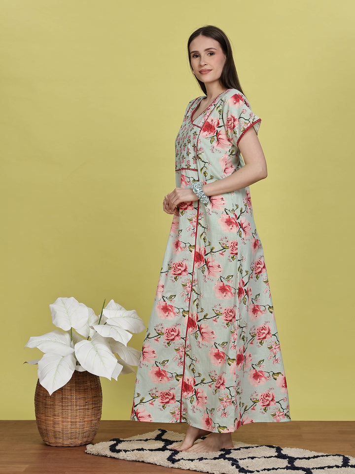 chinese dress ladies Buy Pastel Green Floral Jaipuri Cotton Night Dress for Women – 9shines label