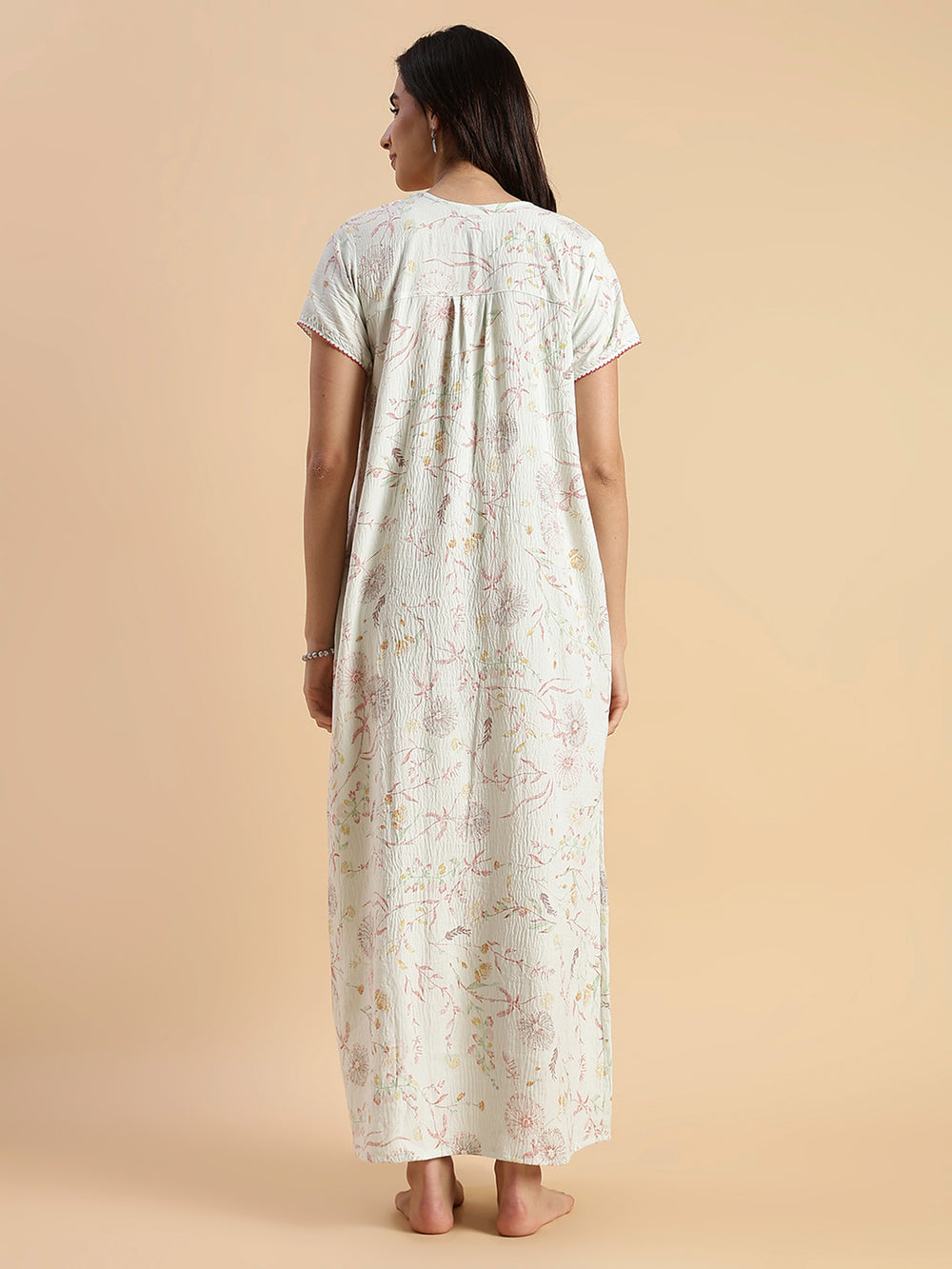 Pastel Green Floral Crush Cotton Branded Nighty