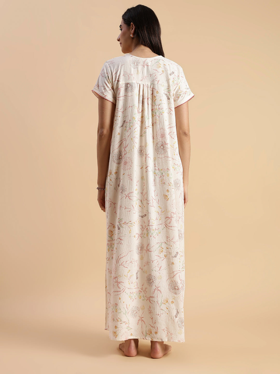 Pastel Peach Floral Crush Cotton Best Nighty For Women