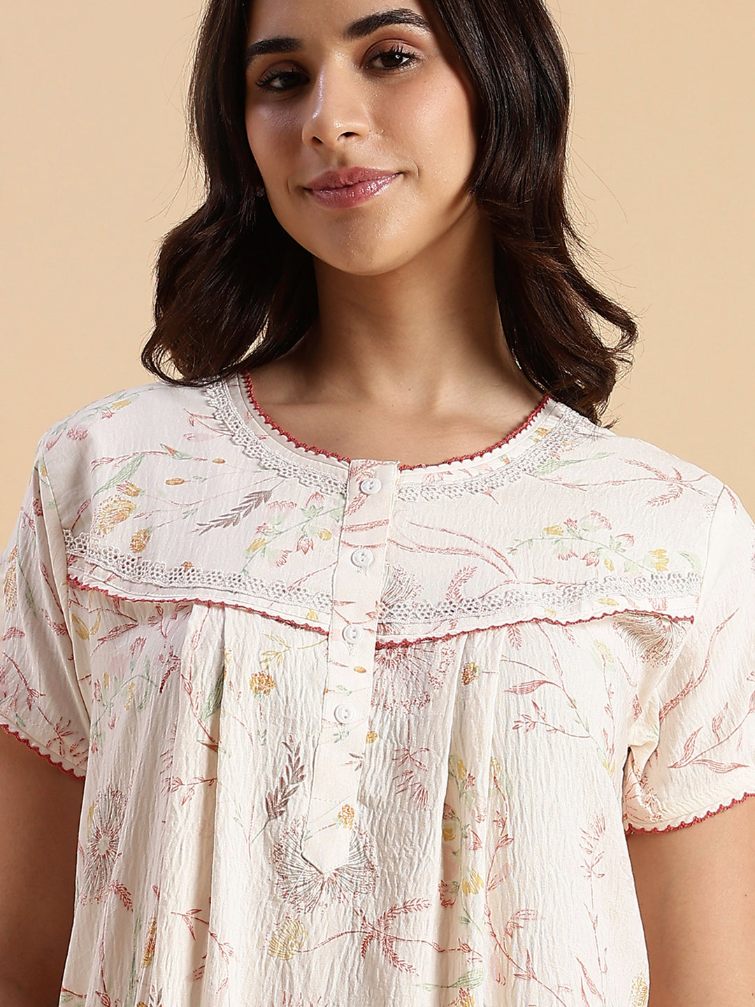 Pastel Peach Floral Crush Cotton Best Nighty For Women