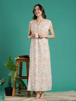 Saheli Pastel Meadow Floral Bamboo Crush Sleeveless A Line Nighty