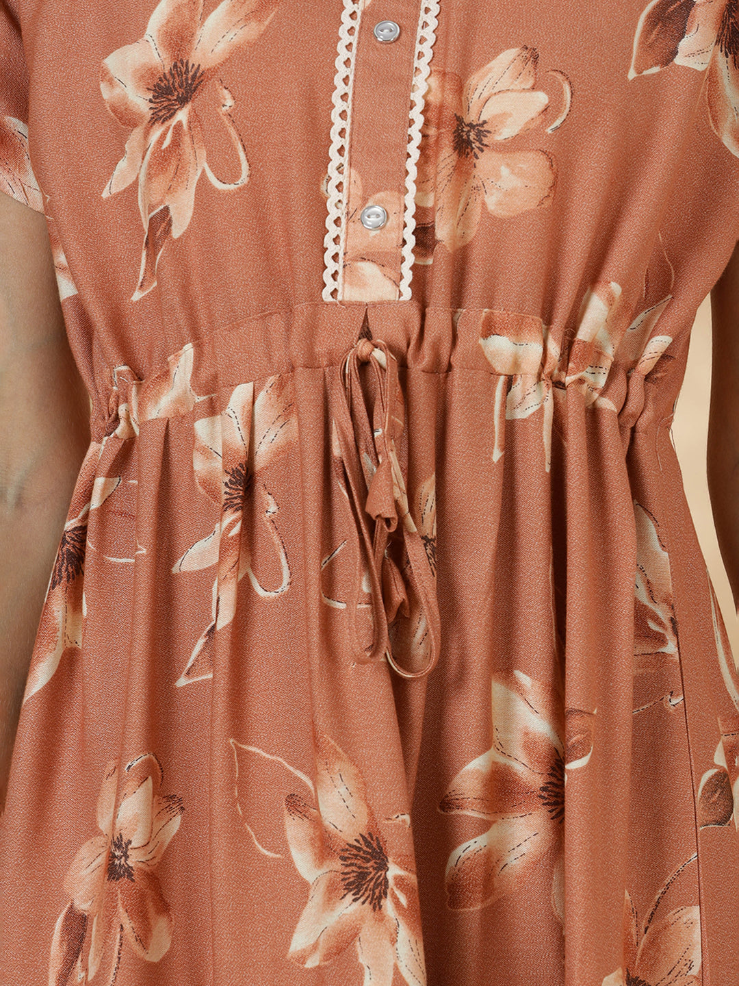 Floral print alpine frock type nighty for women In peach