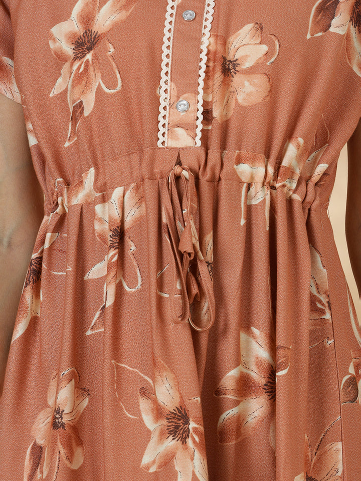 Floral print alpine frock type nighty for women In peach