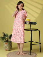Gloss Malai Fruit Print Short Nighty for Women Silky Soft Comfort