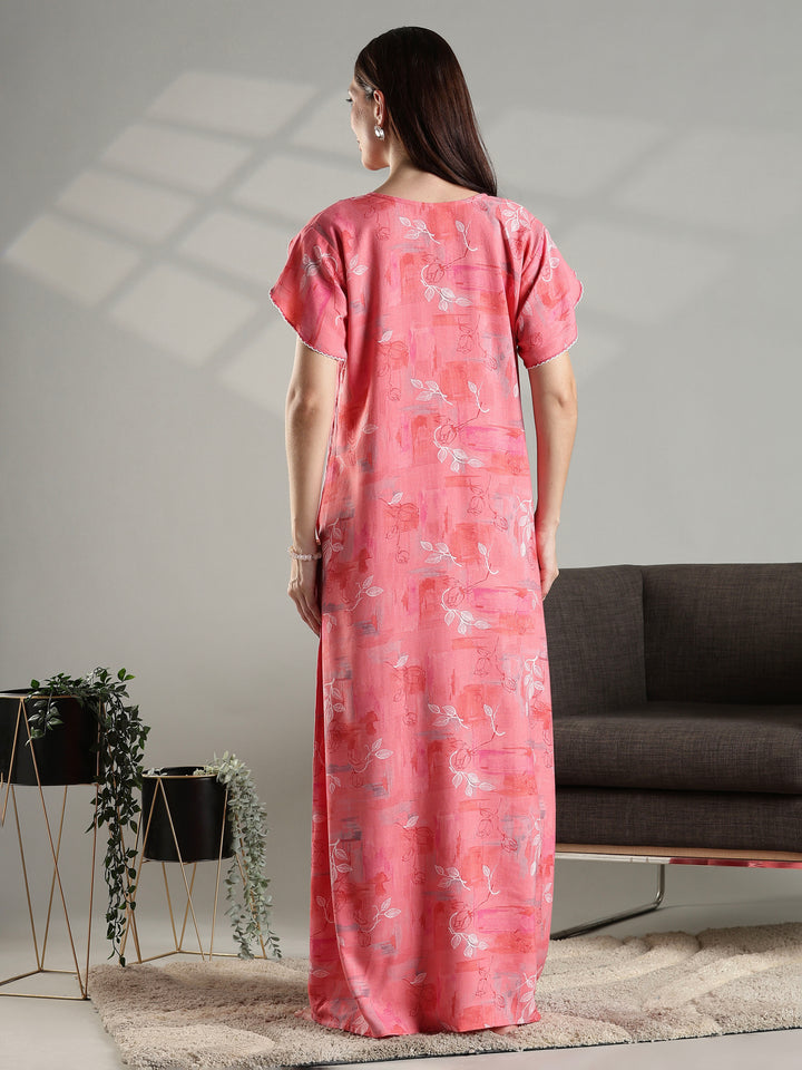 Peach floral alpine fabric comfortable nightwear for women.