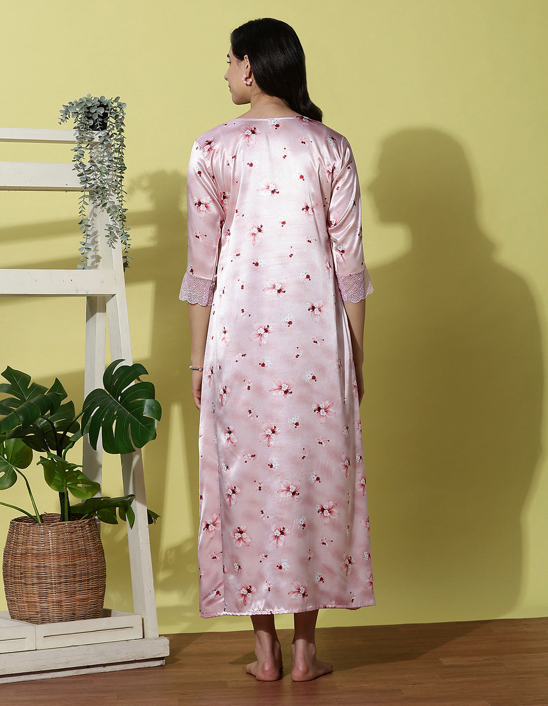 Powder pink satin floral nightdress for women online