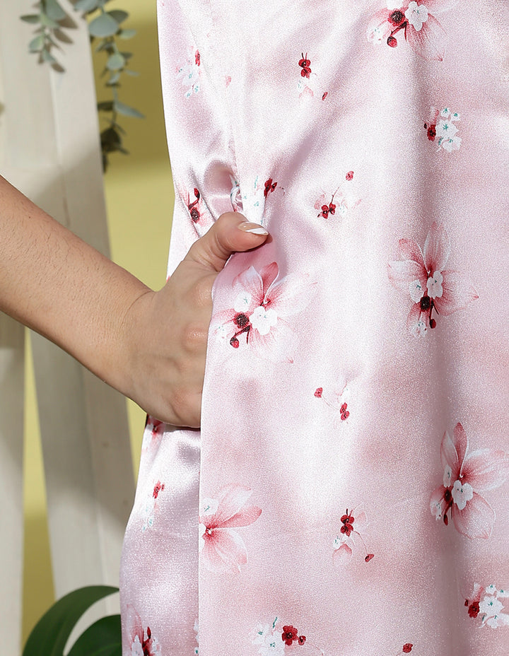Powder pink satin floral nightdress for women online