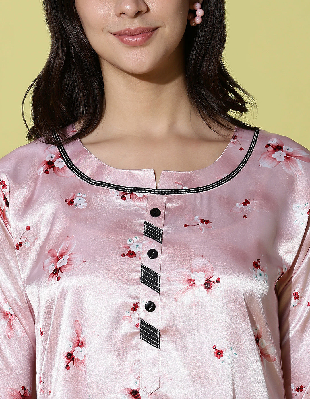 Powder pink satin floral nightdress for women online