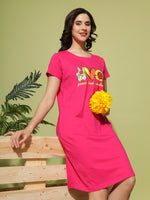 Cozy Cotton Rani Pink Printed Short Nighty for Comfortable Sleep