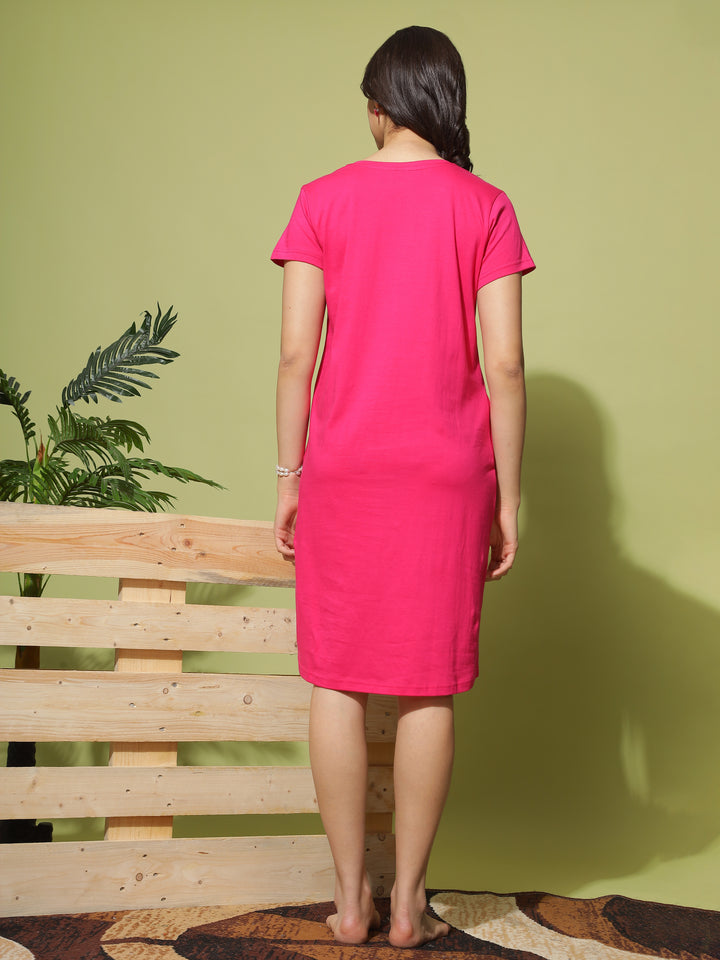 Printed Rani Pink Short Nighty for Women