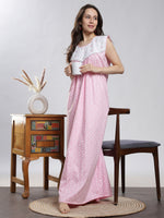 Pure Cotton Heart Print Pink Sleeveless Nighty for Women