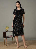Black Printed Cotton Short Nighty for Women Comfortable Fit