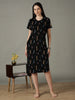 Black Printed Cotton Short Nighty for Women Comfortable Fit