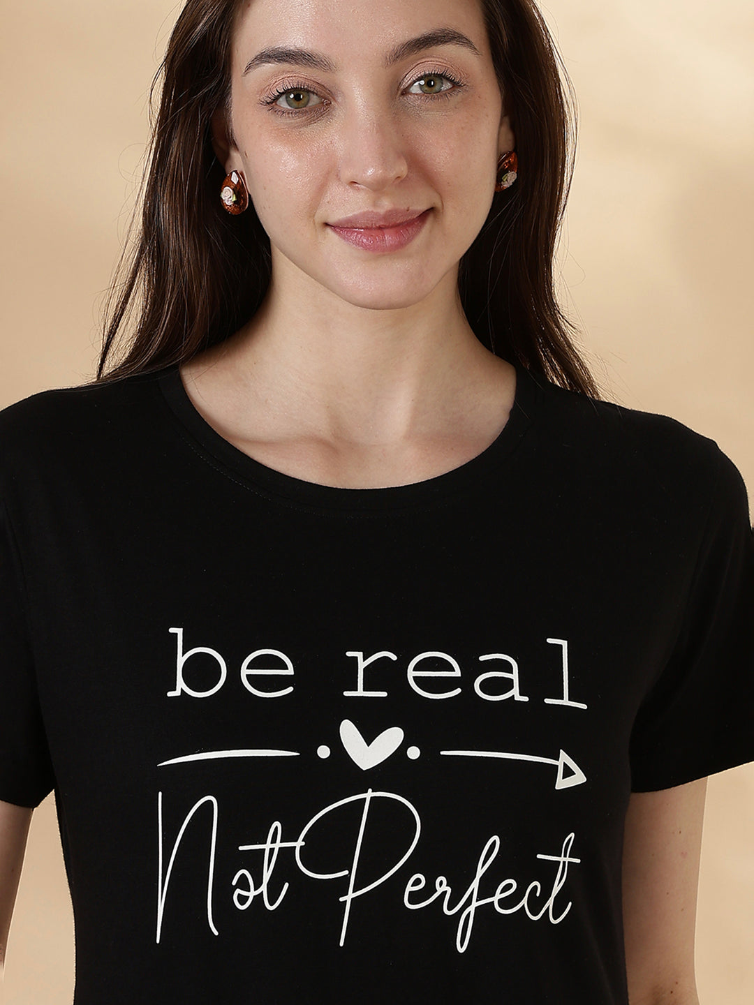 Black cotton soft and printed long tshirt for women