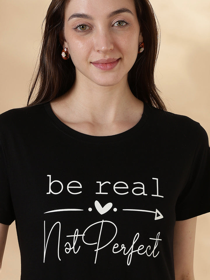 Black cotton soft and printed long tshirt for women
