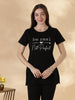 Black Cotton Long T Shirt for Women with Pocket